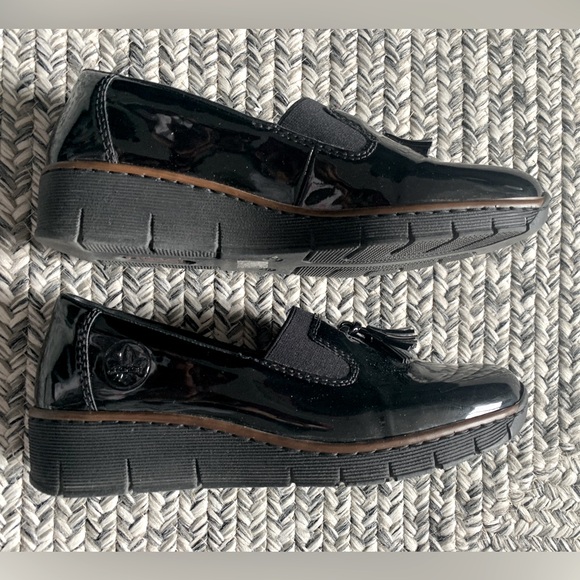 ◾️RIEKER Black Patent Leather shoes wedges loafers - Picture 3 of 6